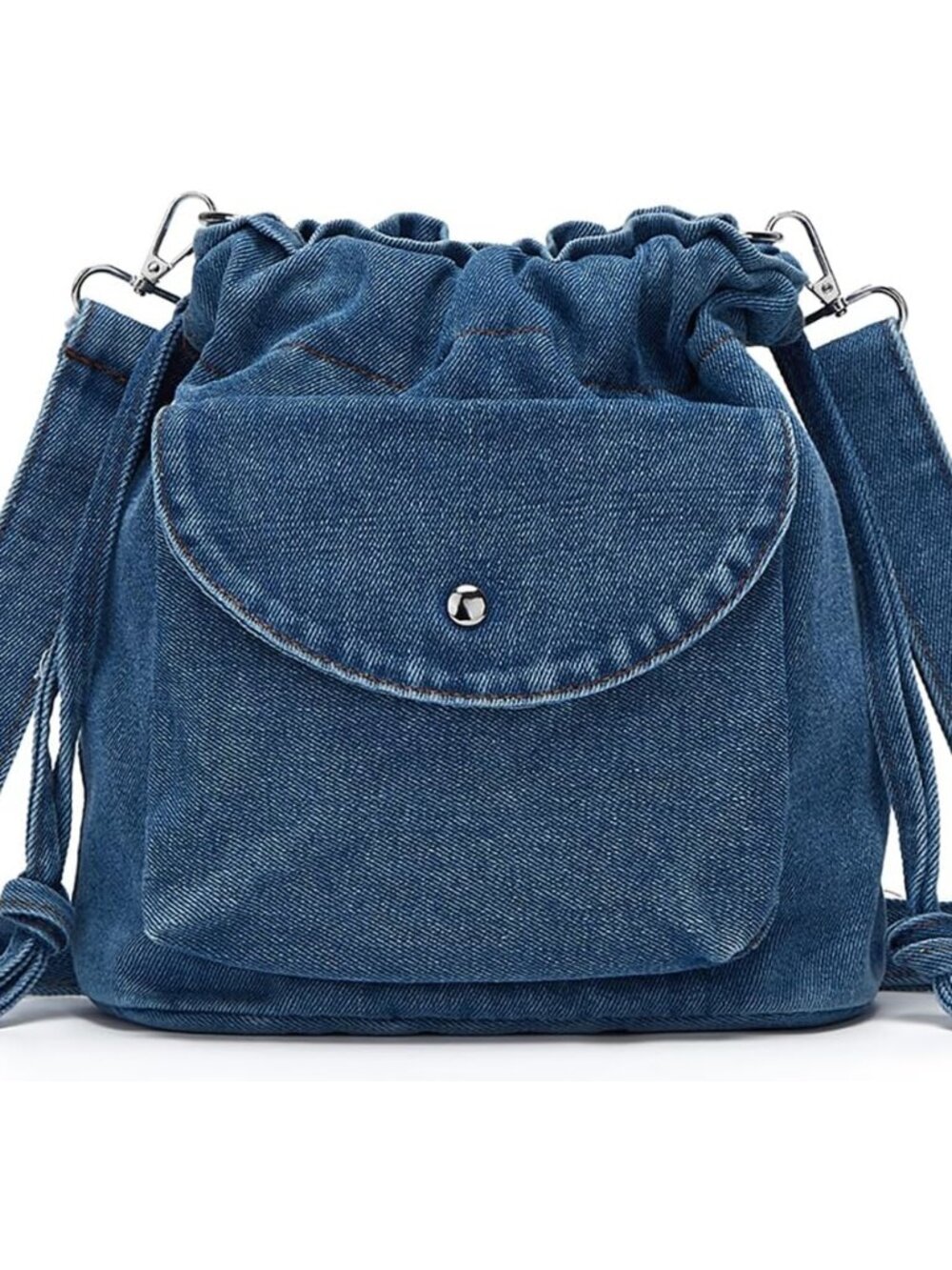 Womens Small Denim Shoulder Crossbody Bag Jean Bucket Tote Bag Drawstring Lightw